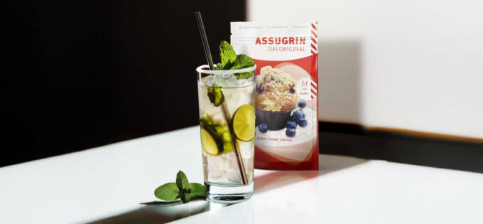 Alkoholfrier Ginger Mint Fizz Drink mit Assugrin Zuckerersatz